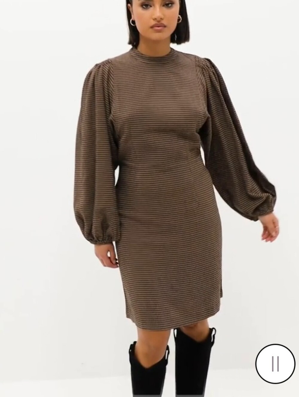 Samsoe Samsoe Brown Long Sleeve Puff Shoulder Dress